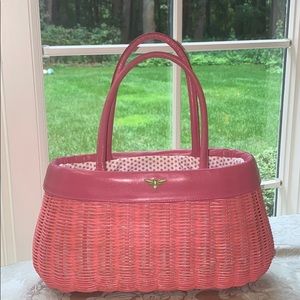 Pink wicker bag with bee motif by Buzz. Never used